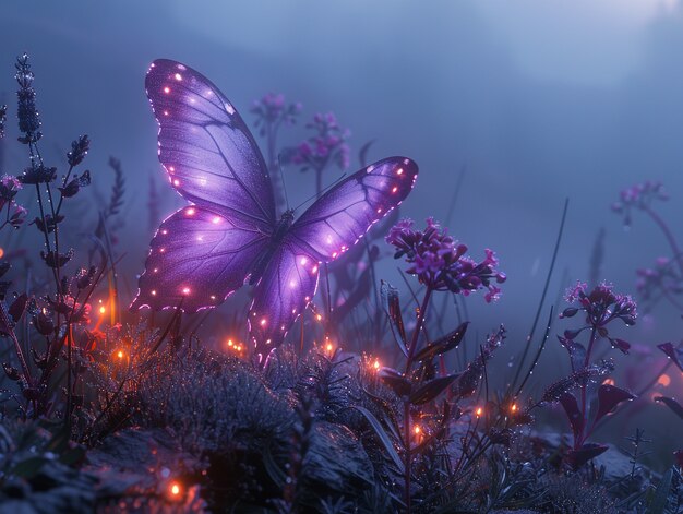 Glowing purple 3d butterfly