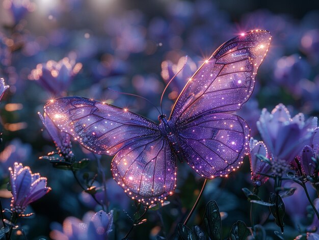 Glowing purple 3d butterfly