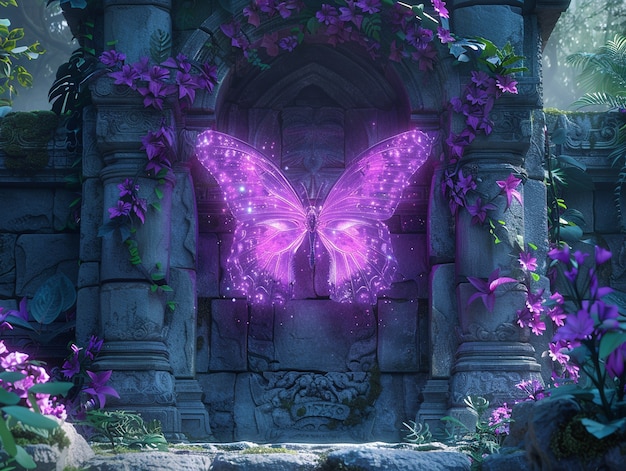 Free photo glowing purple 3d butterfly