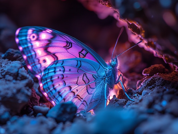 Free Photo glowing purple 3d butterfly