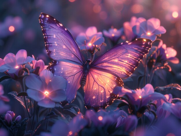 Glowing purple 3d butterfly