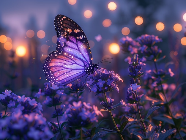 Glowing purple 3d butterfly