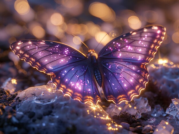 Glowing purple 3d butterfly