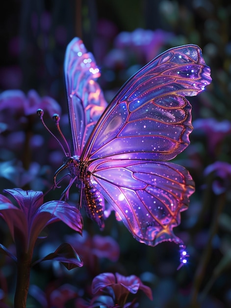 Free photo glowing purple 3d butterfly