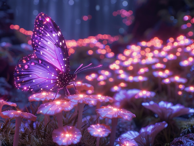 Free Photo glowing purple 3d butterfly