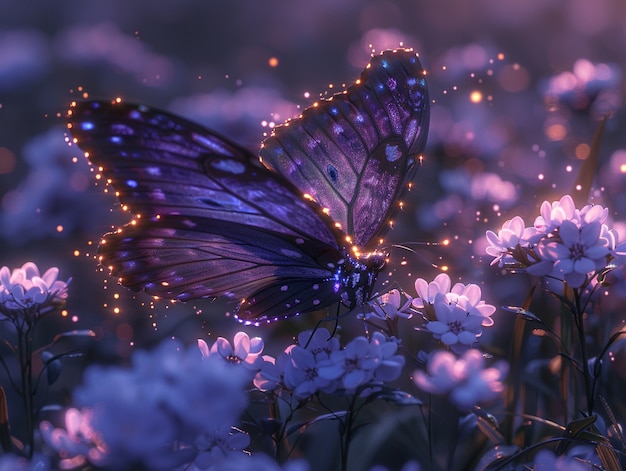 Glowing purple 3d butterfly