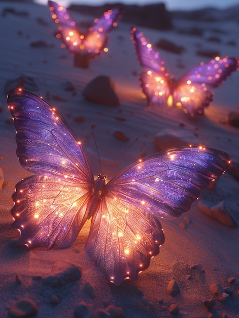 Free photo glowing purple 3d butterfly