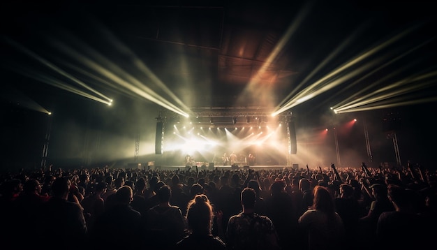 Free photo glowing stage light illuminates cheering rock fans generated by ai