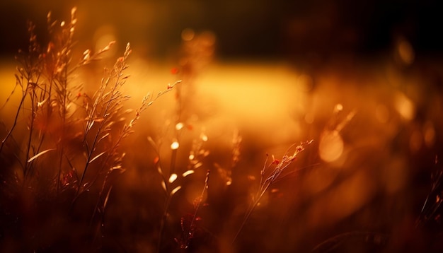 Glowing wildflowers illuminated in vibrant sunset light generated by AI