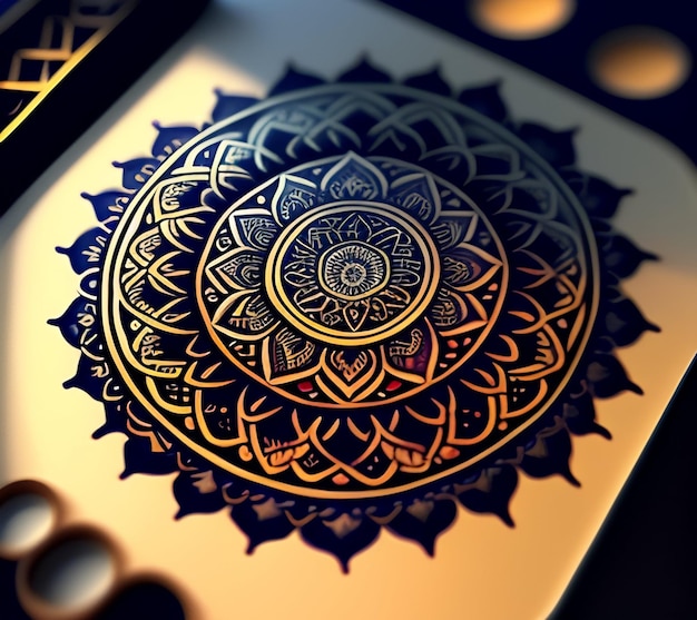 Free Photo a gold and blue picture of a mandala with the word on it