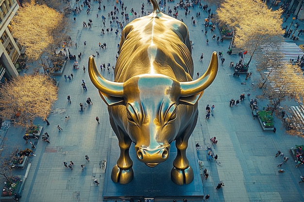 Free Photo gold bull on backgrounds of graphics and elements related to the financial sector