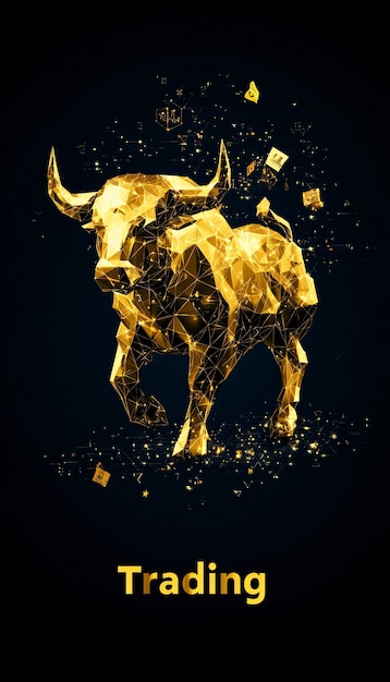 Free Photo gold bull on backgrounds of graphics and elements related to the financial sector