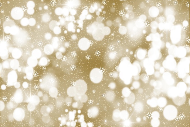 Free photo gold christmas background with snowflakes and bokeh lights