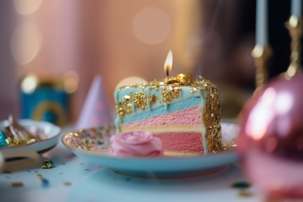 Free photo gold elements for birthday party and cake