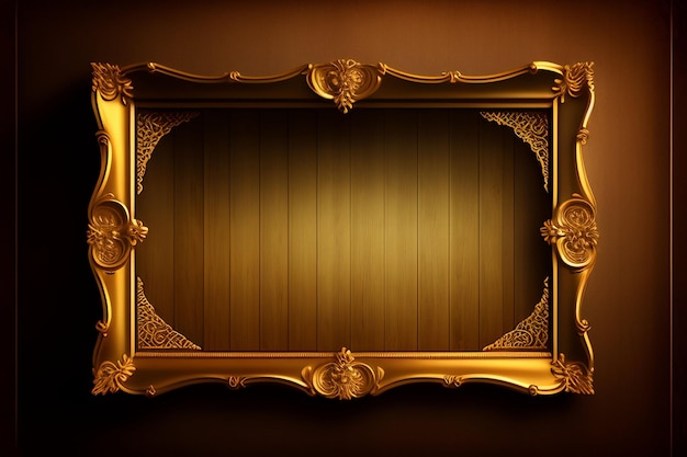 Gold frame on a brown wall