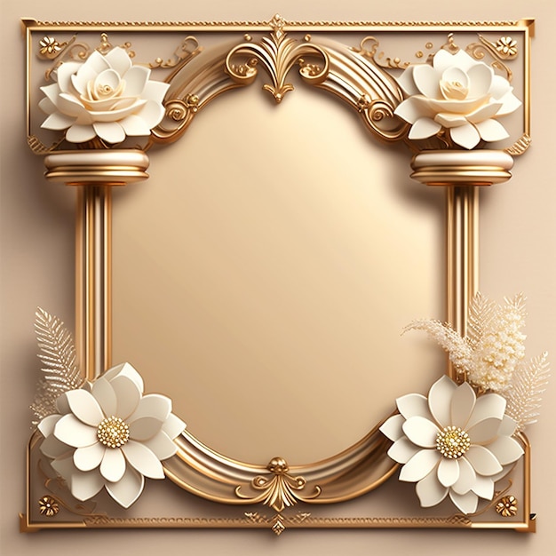 Free photo a gold frame with white flowers and gold trim.