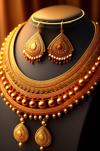 Gold necklaces with a pair of earrings