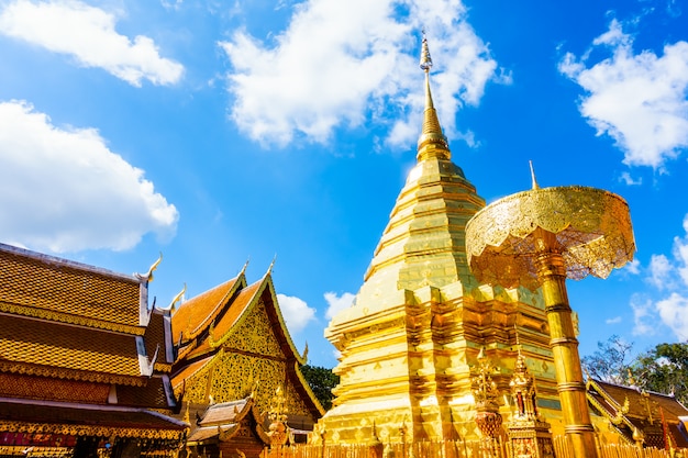 Gold Pagoda beautiful architecture in Wat Phrathat Doi Suthep