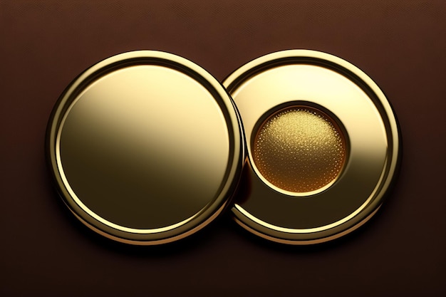 A gold tin with a gold lid sits on a brown background.