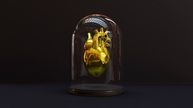 Free Photo golden anatomical heart in jar