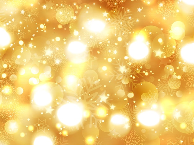 Free Photo golden christmas background with bokeh lights and stars