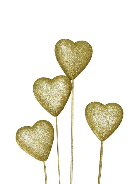 Free photo golden decoration heart isolated on white background