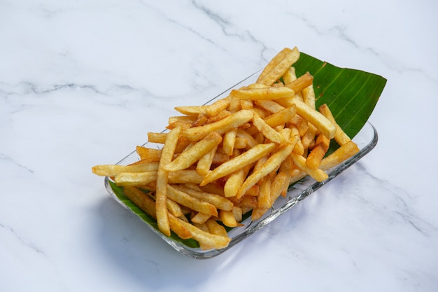 Golden Delicious French Fries Snack concept.