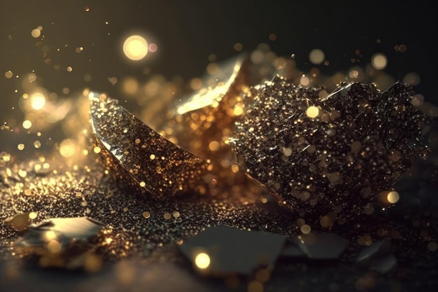 Free Photo golden glitter confetti lights on isolated on dark background gold glitter dust defocused texture