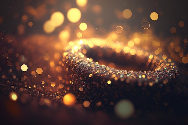 Free Photo golden glitter lights on isolated on dark background gold ring with bokeh dust defocused texture