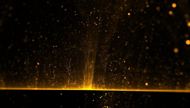 Free photo golden glitter particle bursting with beam of light