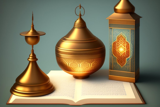 Free photo a golden islamic islamic design is on a book.