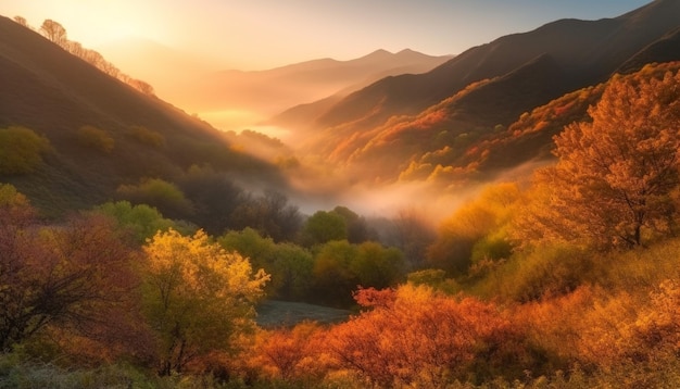 Free Photo golden meadow glows in autumn sunlight beauty generated by ai