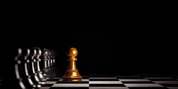 Free Photo golden pawn chess move out from line for different thinking and leading change disruption and unique concept by 3d render