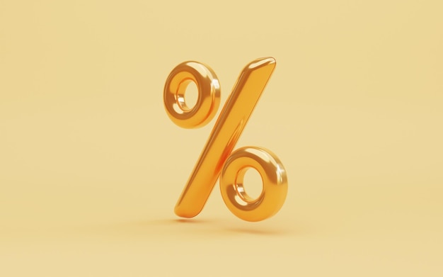 Free Photo golden percentage sign symbol on yellow for discount sale promotion concept by 3d render