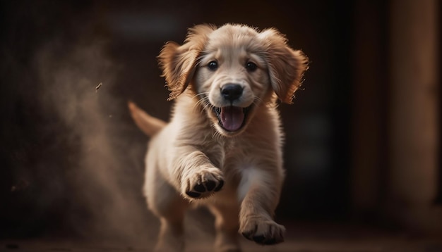 Free Photo golden retriever puppy running outdoors playing joyfully generated by ai