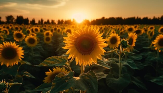 Golden sunflower blossom in vibrant summer meadow generated by AI