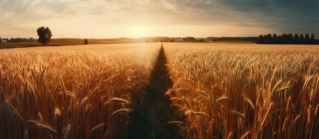 Free Photo golden wheat field at sunset ai generated image