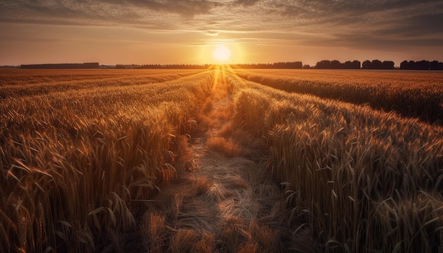 Free Photo golden wheat fields glow in the sunset generated by ai