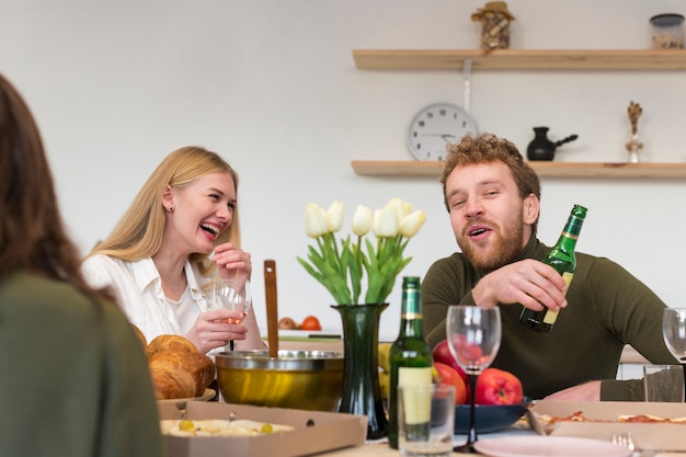 Good friends eating together