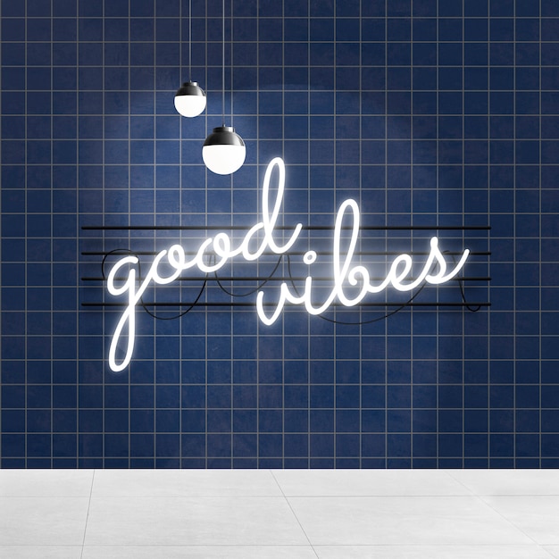 Free photo good vibes neon sign in authentic cafe