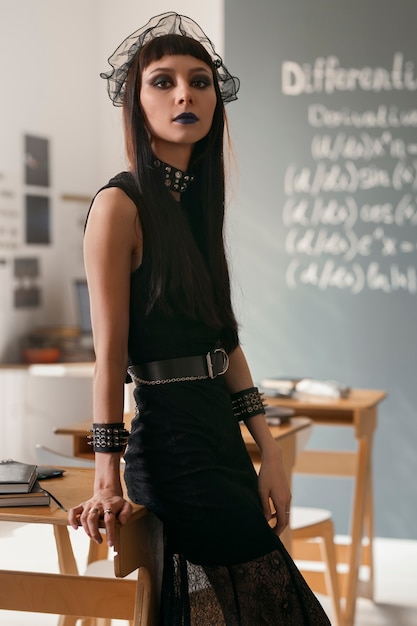 Free photo goth student attending school