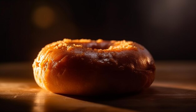 Gourmet baked donut on rustic wooden table generated by AI