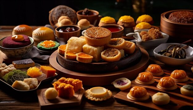 Gourmet dim sum meal varied snacks indulgence generated by AI