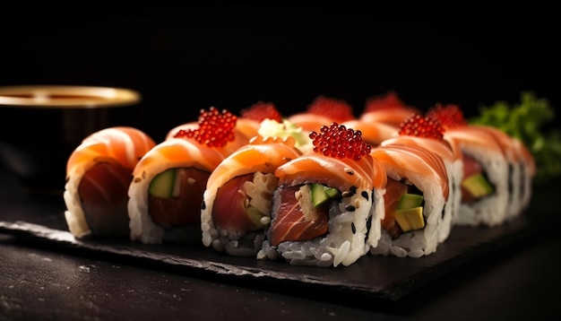 Gourmet sushi plate with fresh seafood varieties generated by AI