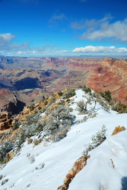 Grand Canyon panorama view in winter with snow