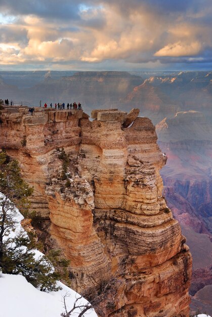 Grand Canyon panorama view in winter with snow