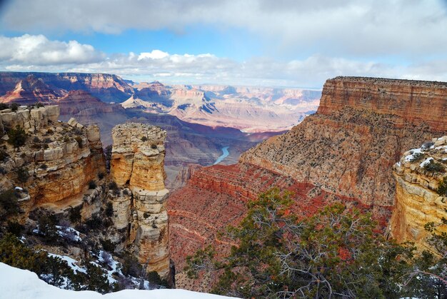 Grand Canyon panorama view in winter with snow