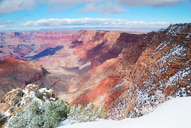 Grand Canyon panorama view in winter with snow