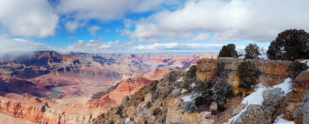 Grand Canyon panorama view in winter with snow