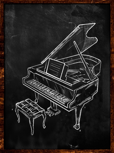 Free photo grand piano drawing on blackboard music